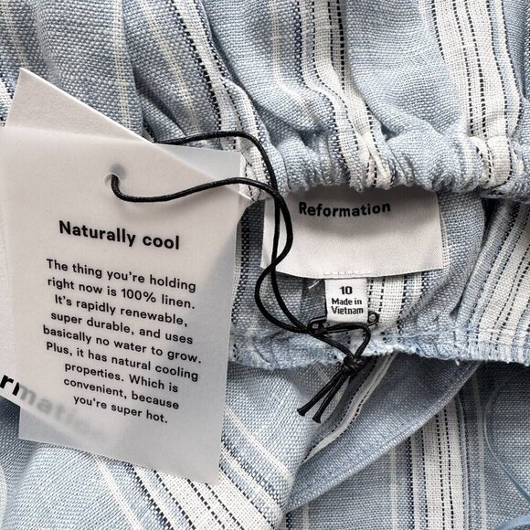 NWT Reformation Tace Linen Midi Dress Corsica Stripe Blue White 10 - Picture 5 of 15